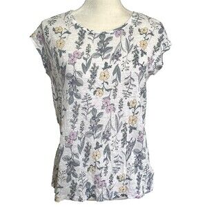Rachel Ashwell 100% Linen Women's Small Botanical Floral Blouse Top